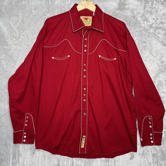 Larry Mahan Shirt Mens XL Red Western Pearl Snap Cowboy Collection Piping Yoke - Picture 1 of 12